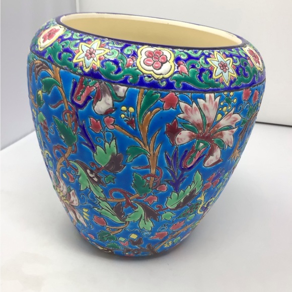 Vintage Emaux de Longwy Blue Ceramic large floral Vase - Picture 5 of 6